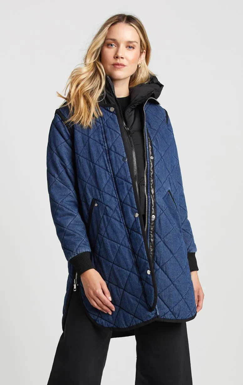 Adroit- Denim 7/8's Quilted Coat