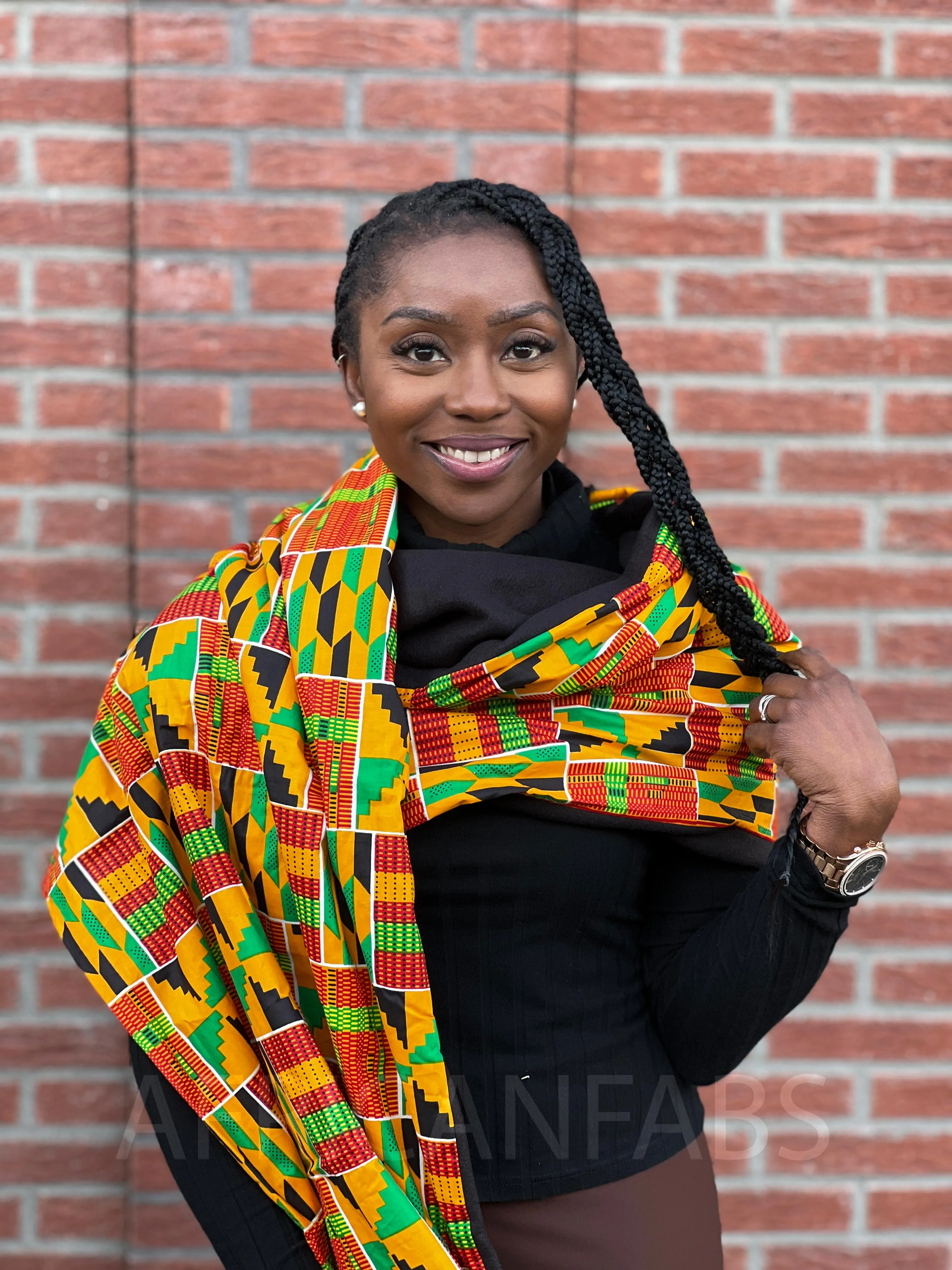 African print Winter scarf for Adults Unisex - Yellow / Green Kente