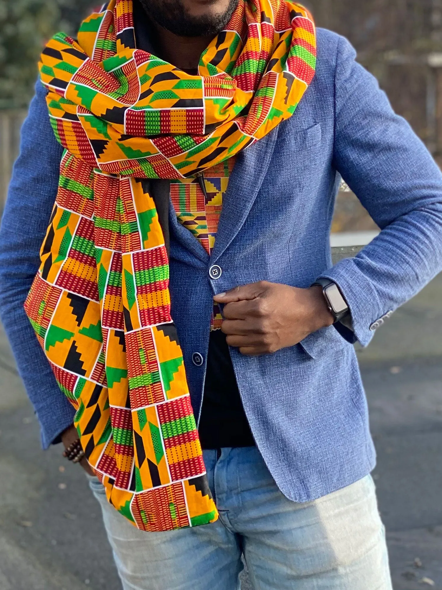 African print Winter scarf for Adults Unisex - Yellow / Green Kente