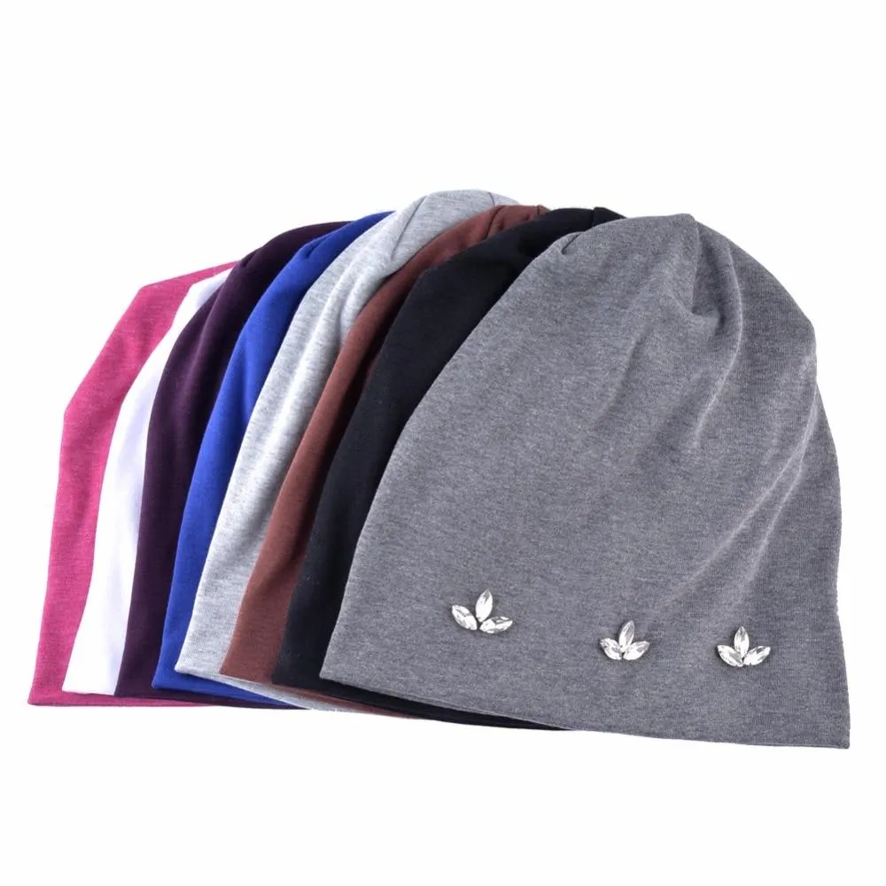 Autumn Fashion Casual Cotton Rhinestones Knitted Beanies for Women