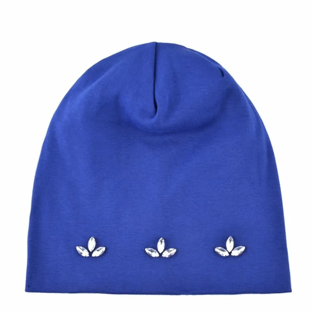 Autumn Fashion Casual Cotton Rhinestones Knitted Beanies for Women