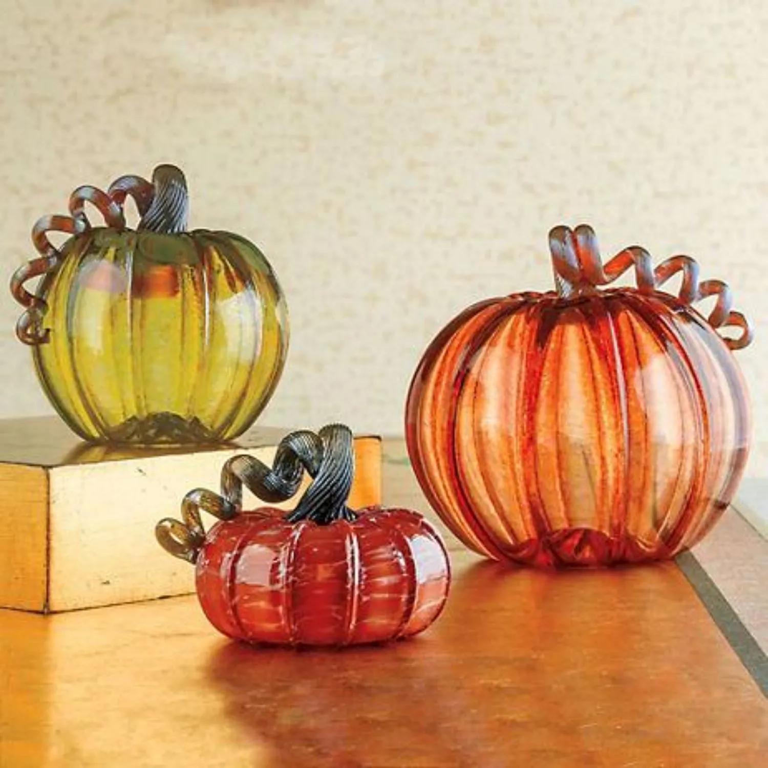 Autumn Green Glass Pumpkin - Medium