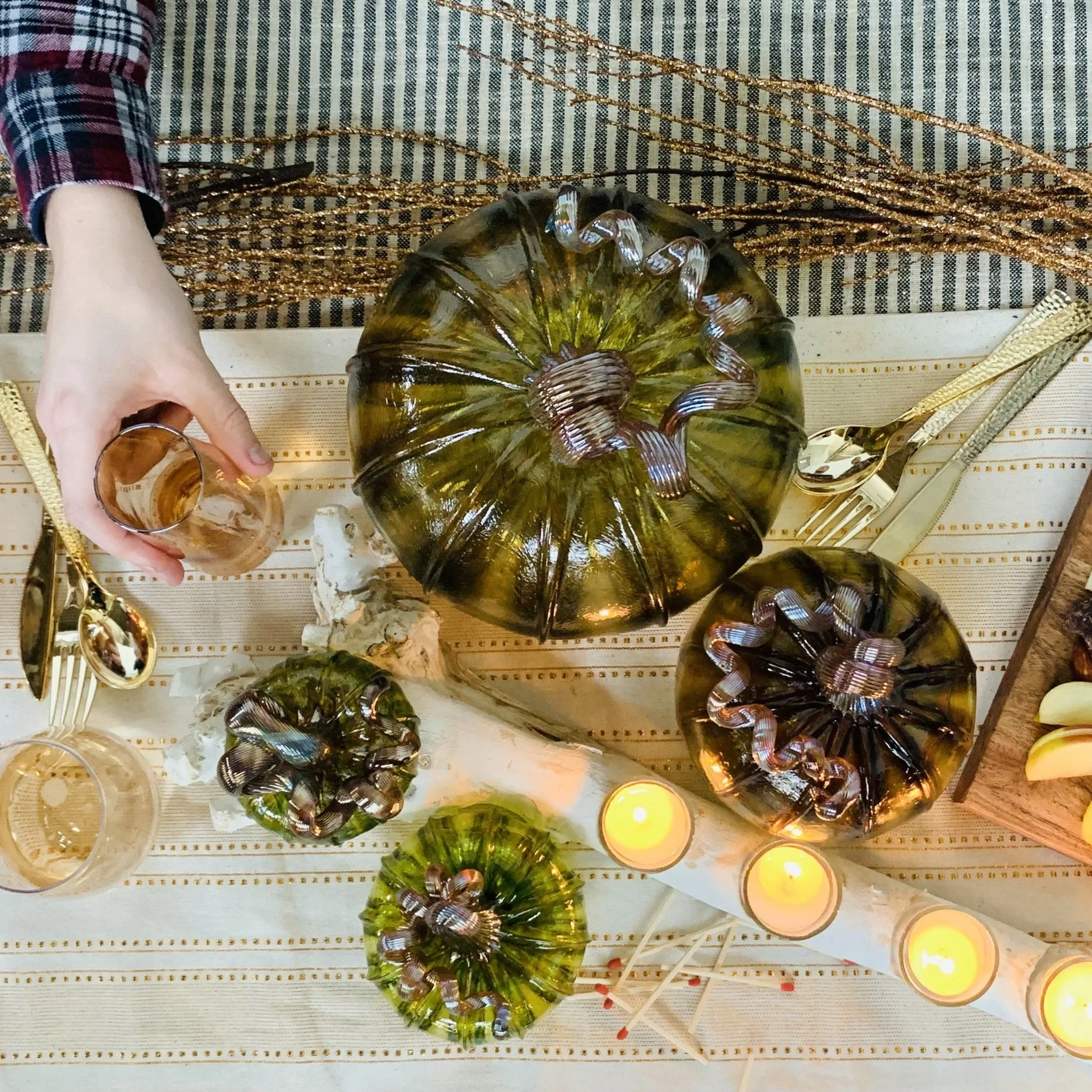 Autumn Green Glass Pumpkin - Medium