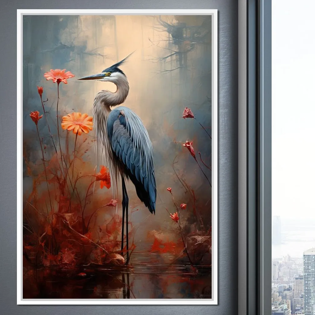 Autumn Heron Feathered Dawn