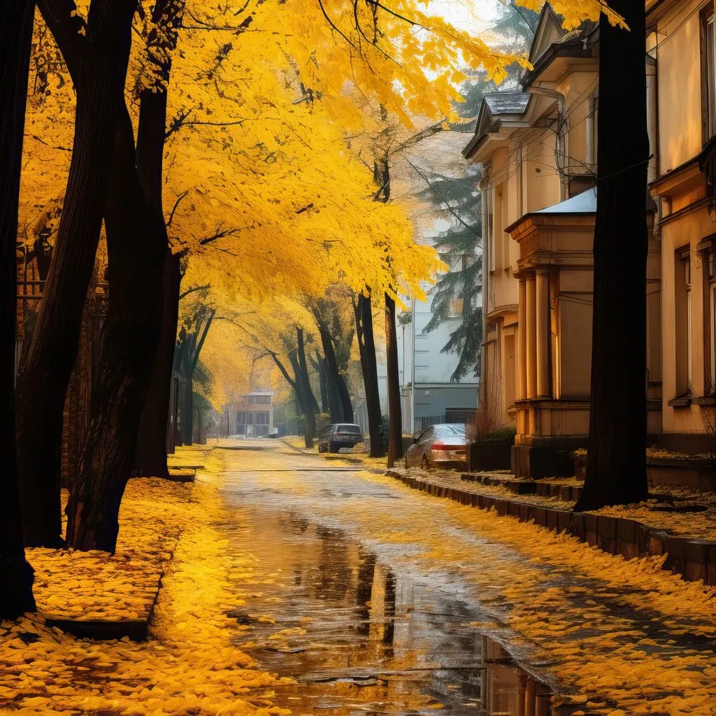 Autumn Leaves Along the City Road