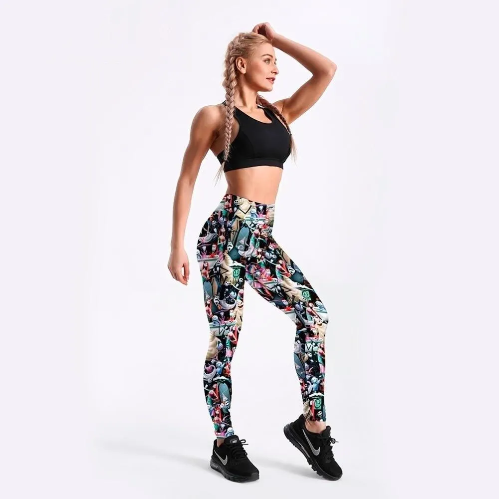 Autumn Monster Army Black 3D Printed Catton Anime Leggings for Women