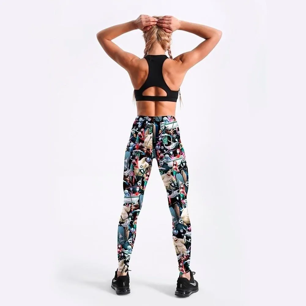 Autumn Monster Army Black 3D Printed Catton Anime Leggings for Women