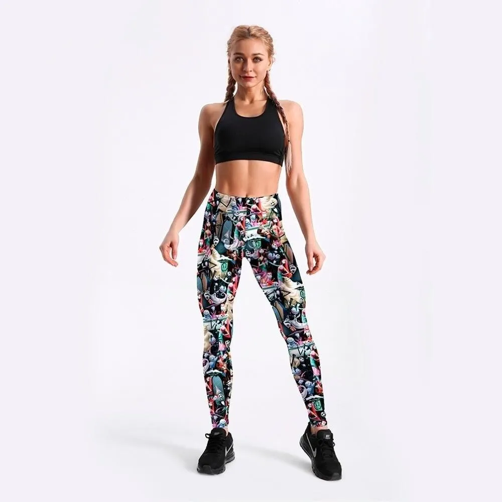 Autumn Monster Army Black 3D Printed Catton Anime Leggings for Women