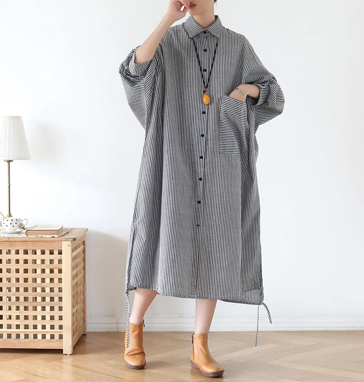 Autumn Retro Loose Cotton Dress Plus Size