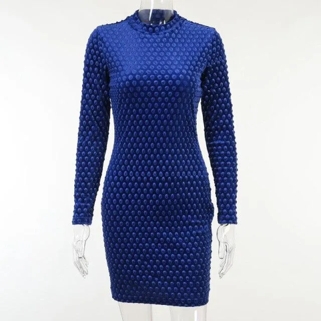 Autumn Sexy Women's 3D Knitted Polka Dot Long Sleeves Mini Bodycon Dress