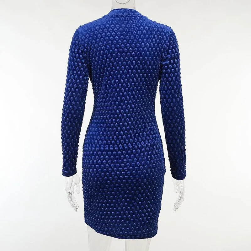 Autumn Sexy Women's 3D Knitted Polka Dot Long Sleeves Mini Bodycon Dress