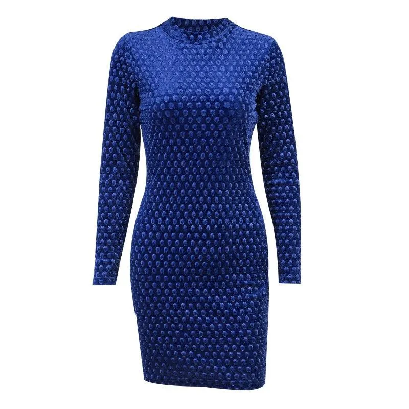 Autumn Sexy Women's 3D Knitted Polka Dot Long Sleeves Mini Bodycon Dress