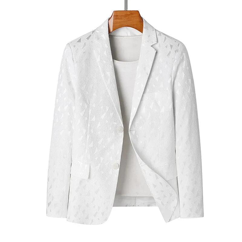 Autumn White Casual Luxurious Double Layer Jacquard Blazer for Men