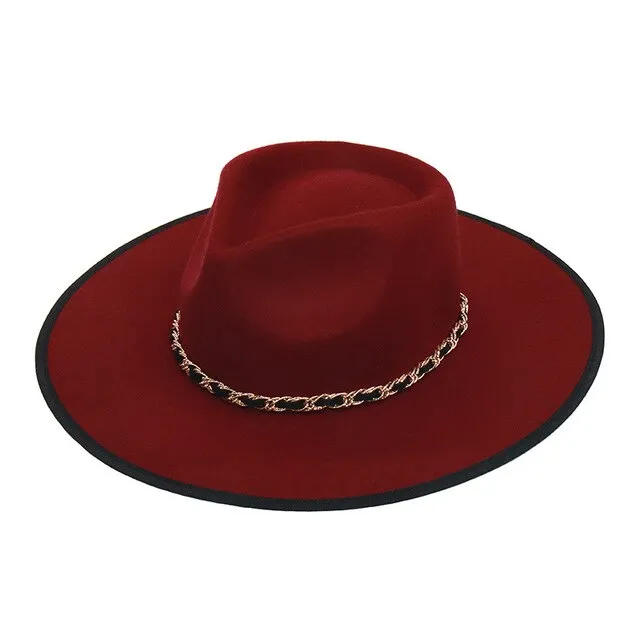 Autumn Winter Women's Metal Chain Wide Wedding Party Church Fedoras Hat