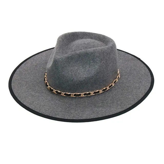 Autumn Winter Women's Metal Chain Wide Wedding Party Church Fedoras Hat