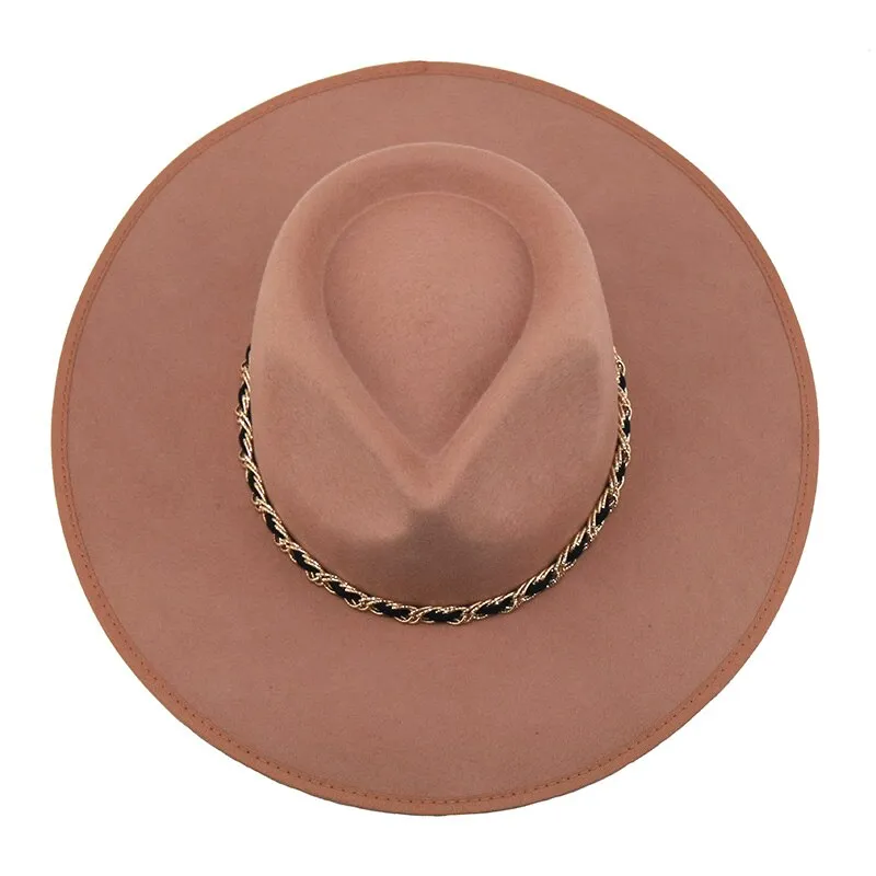 Autumn Winter Women's Metal Chain Wide Wedding Party Church Fedoras Hat