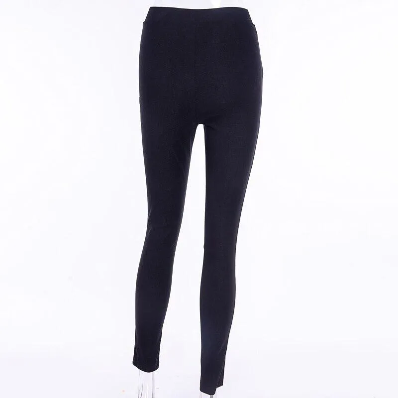 Autumn Women's Black Hole Elastic High Waist Zipper Pencil Pants