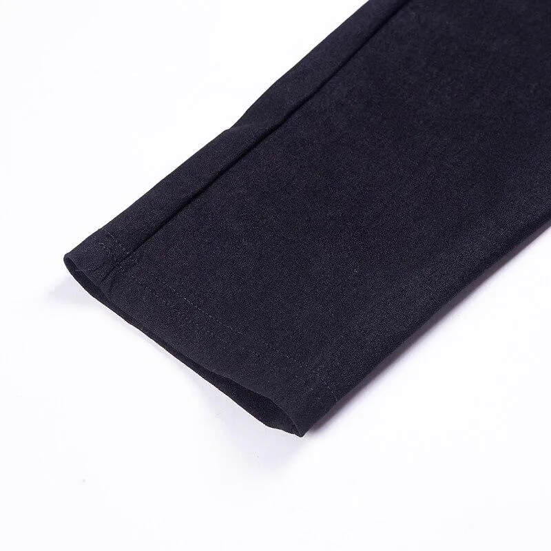 Autumn Women's Black Hole Elastic High Waist Zipper Pencil Pants