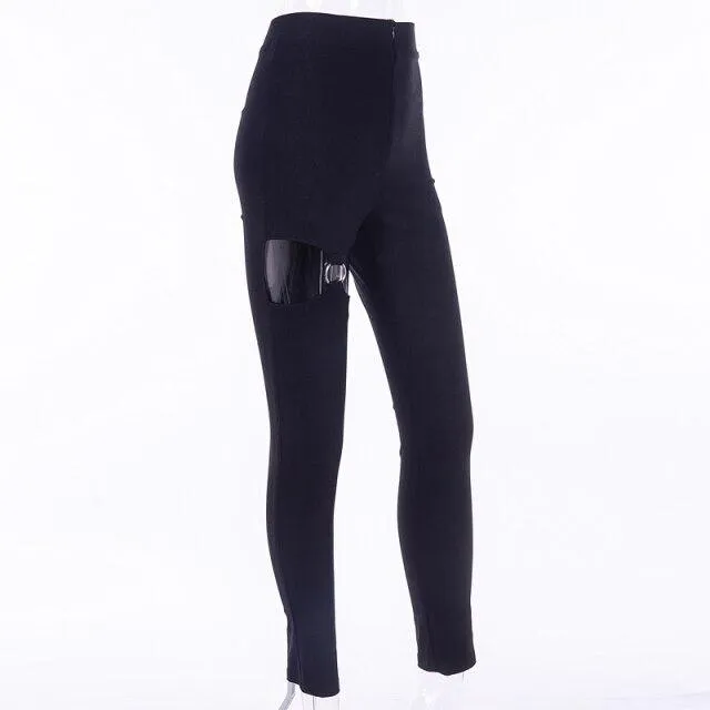 Autumn Women's Black Hole Elastic High Waist Zipper Pencil Pants