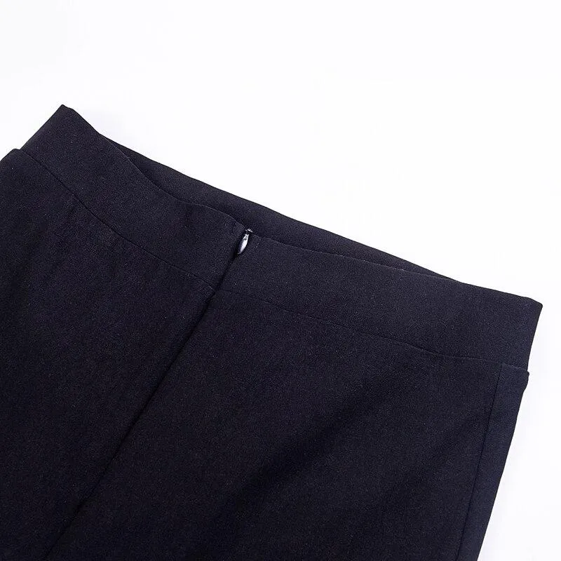 Autumn Women's Black Hole Elastic High Waist Zipper Pencil Pants