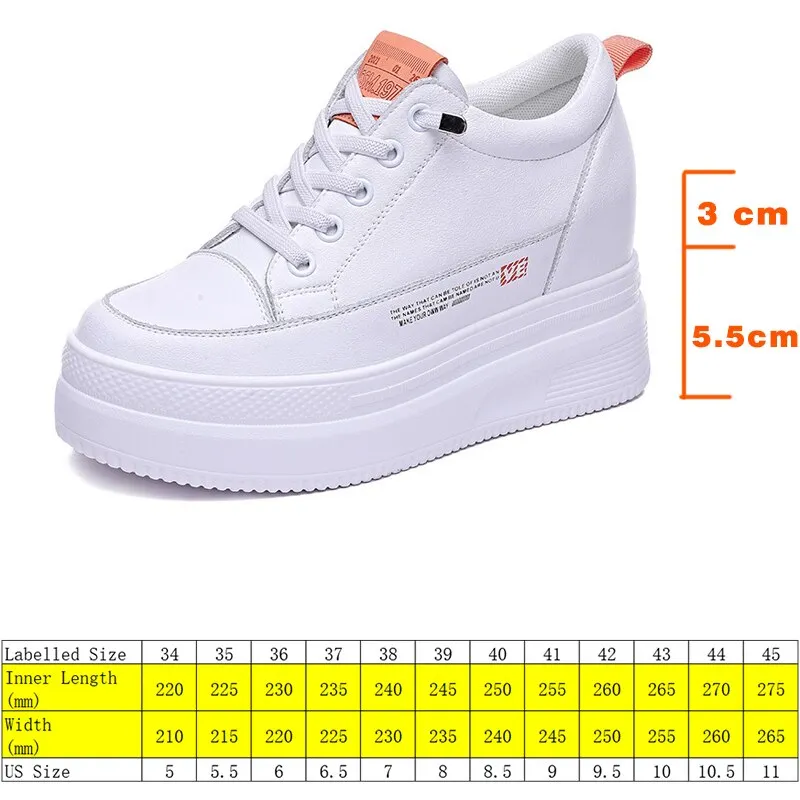 Autumn Women's Genuine Leather Height Increased 8.5cm Wedge Sneakers