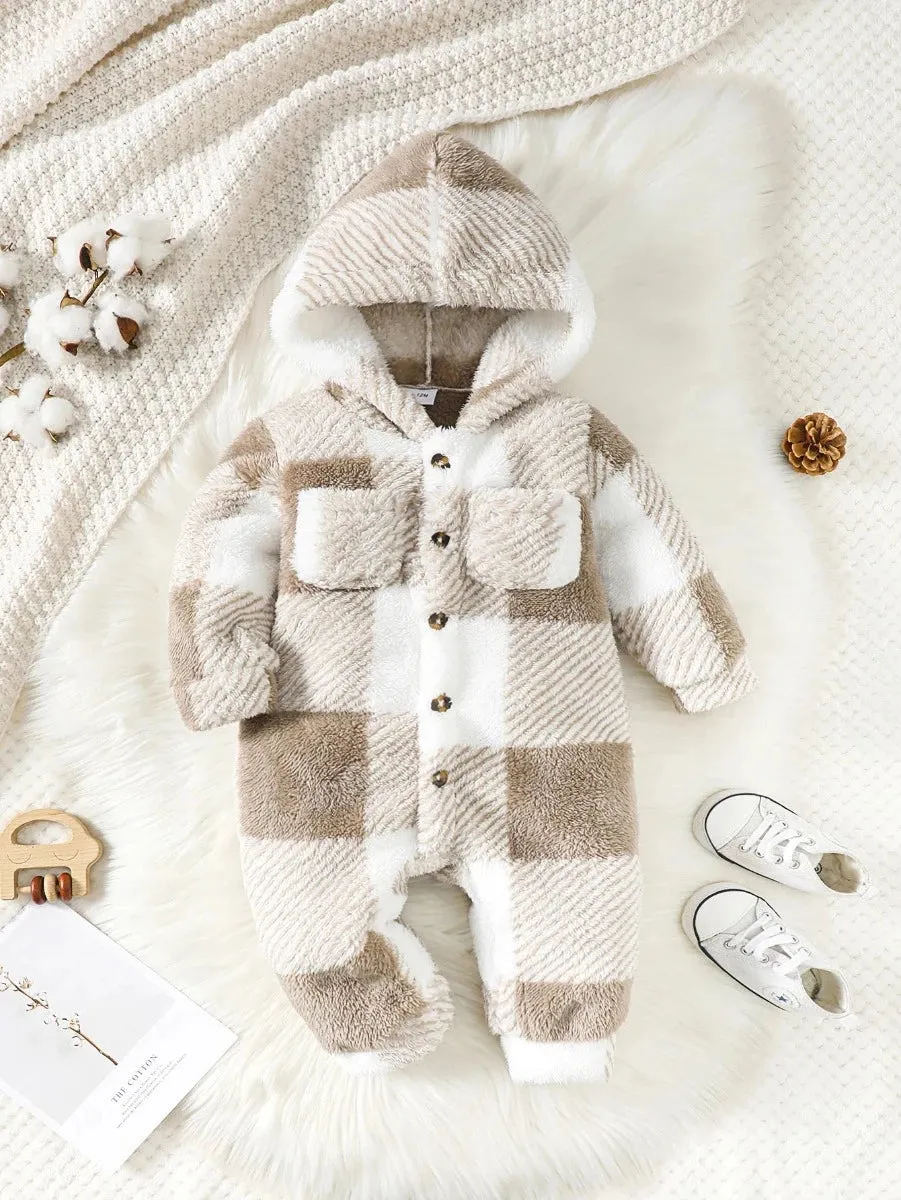 Baby Boys 3-24M Plush Plaid Winter Jumpsuit