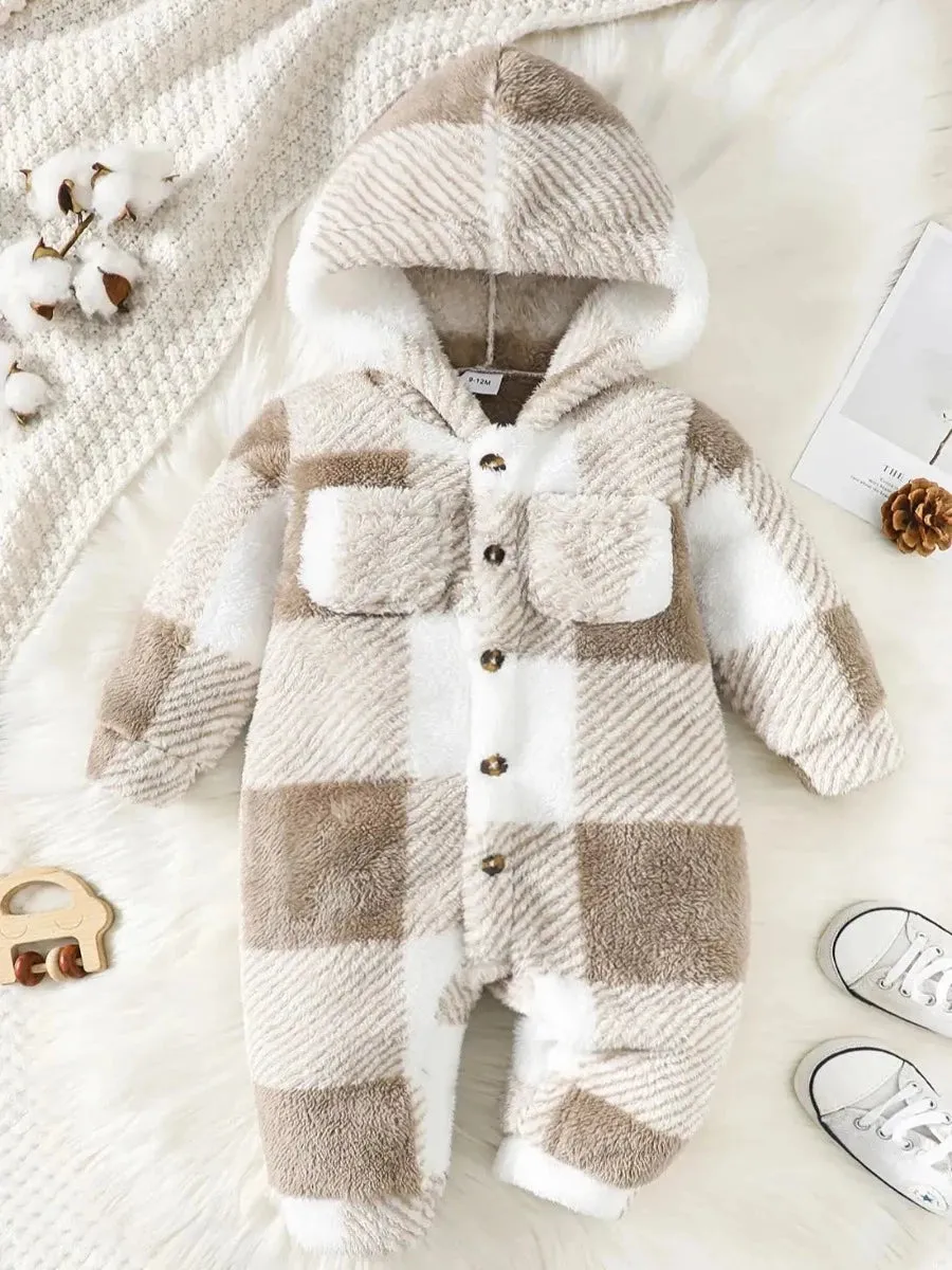 Baby Boys 3-24M Plush Plaid Winter Jumpsuit