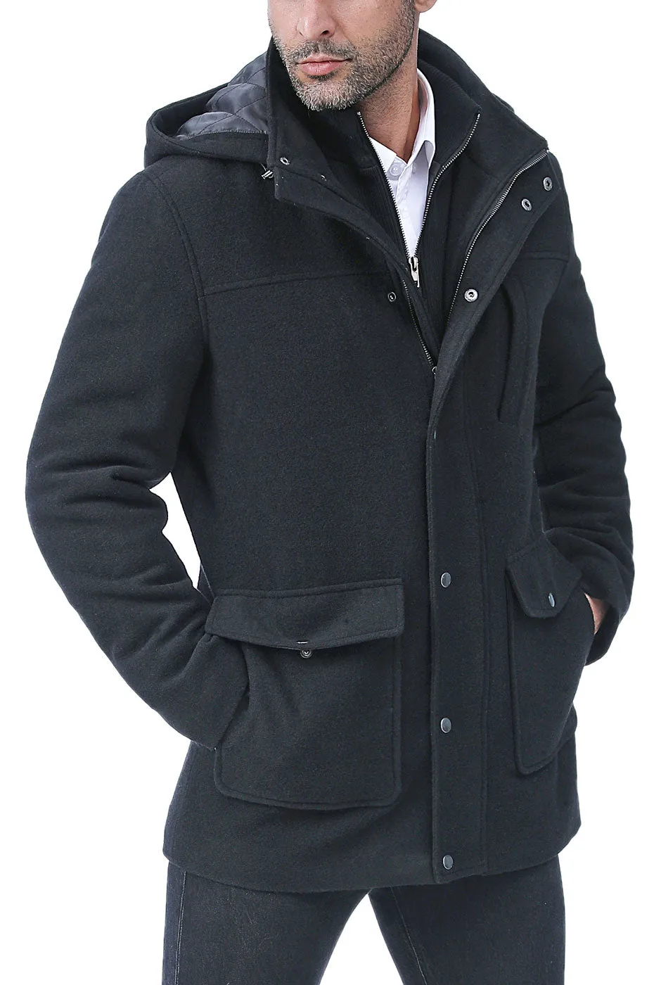 BGSD Men Kenneth Wool Blend Car Coat with Removable Bib