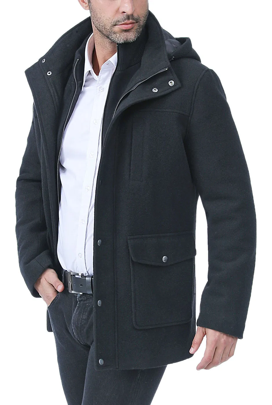 BGSD Men Kenneth Wool Blend Car Coat with Removable Bib