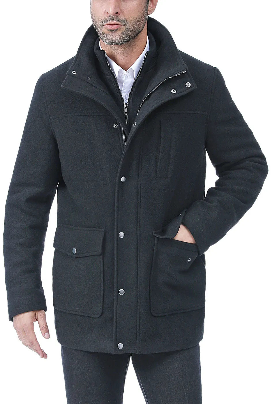 BGSD Men Kenneth Wool Blend Car Coat with Removable Bib