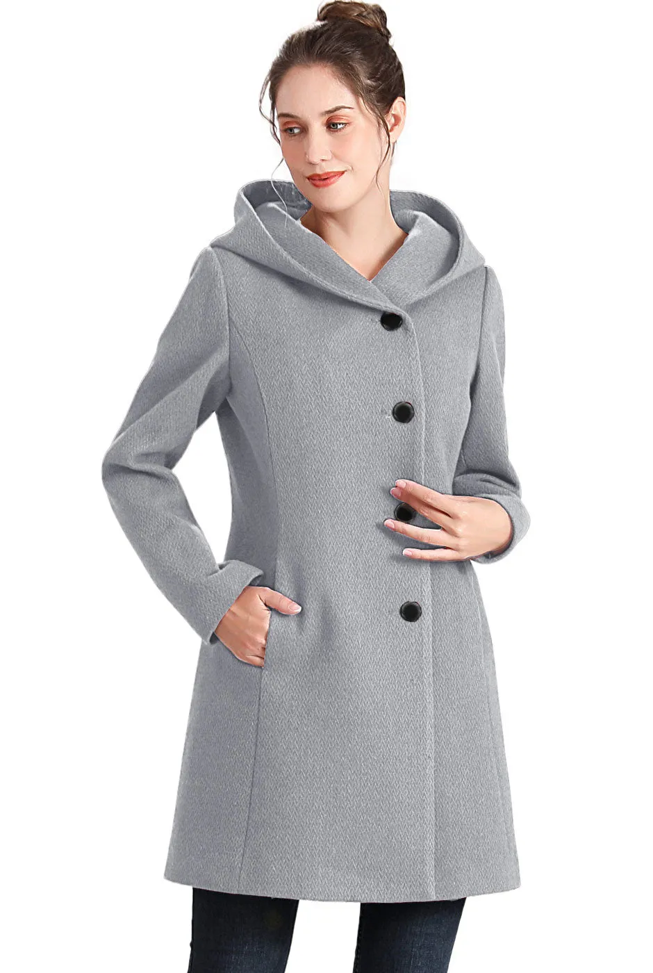 BGSD Women Sol Wool Asymmetrical Hooded Walker Coat