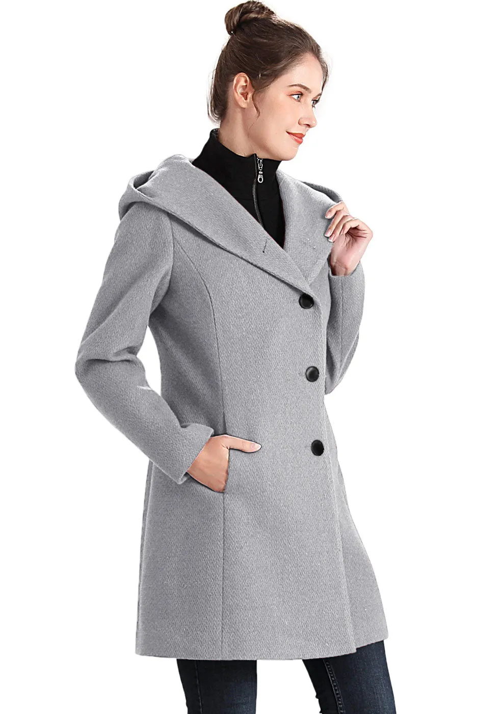 BGSD Women Sol Wool Asymmetrical Hooded Walker Coat