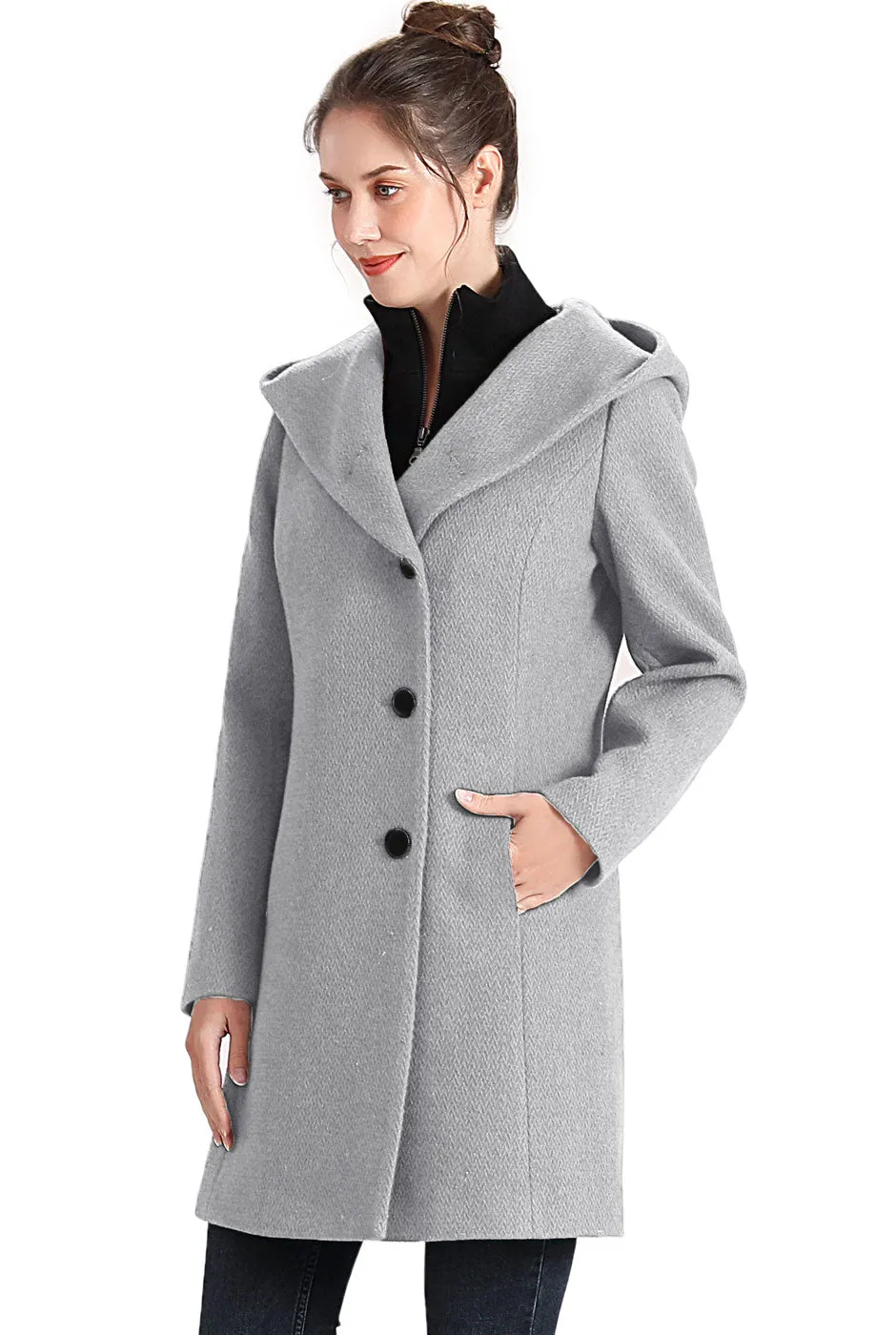 BGSD Women Sol Wool Asymmetrical Hooded Walker Coat