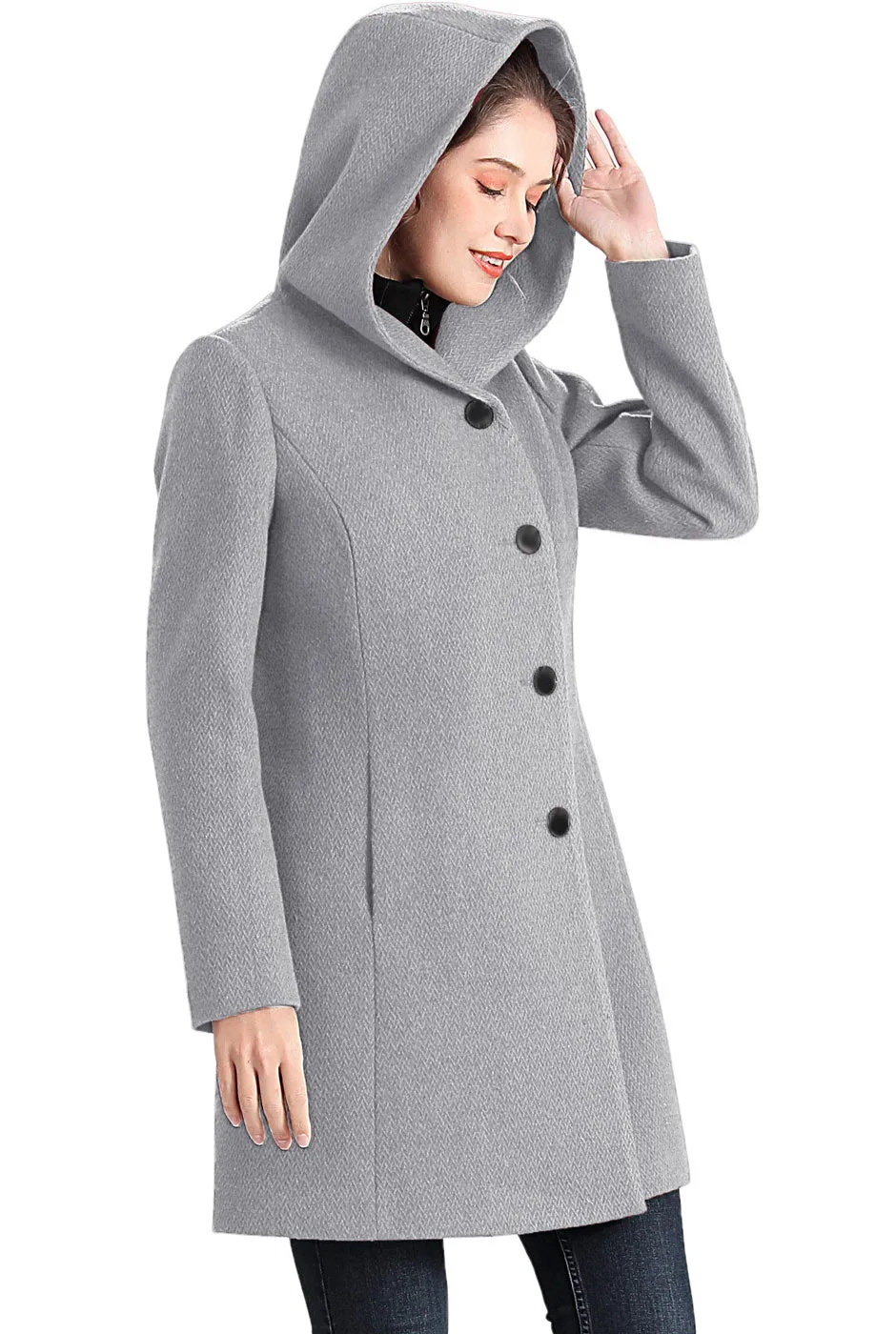 BGSD Women Sol Wool Asymmetrical Hooded Walker Coat