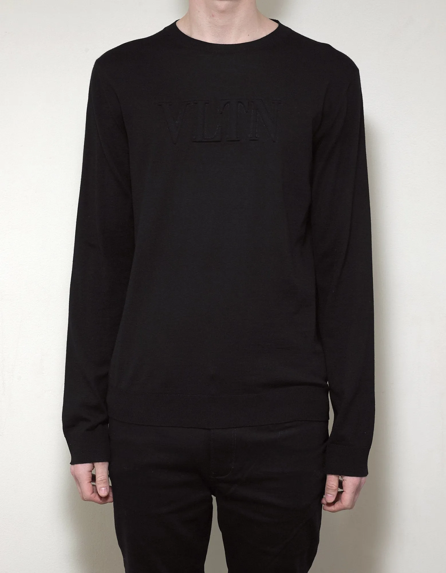 Black VLTN Logo Wool Sweater -