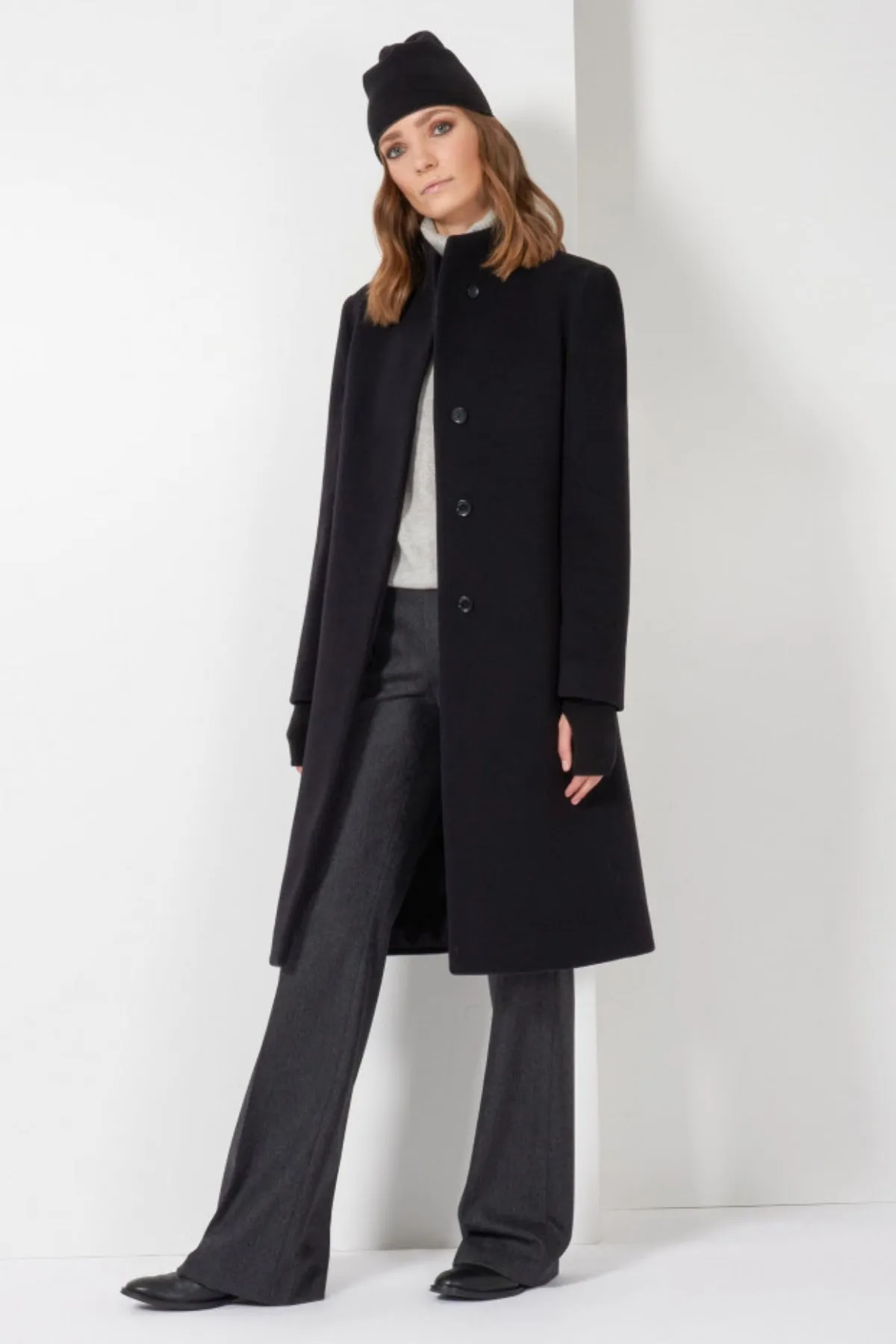 Cashmere & Wool Coat with High Stand Up Collar 30001