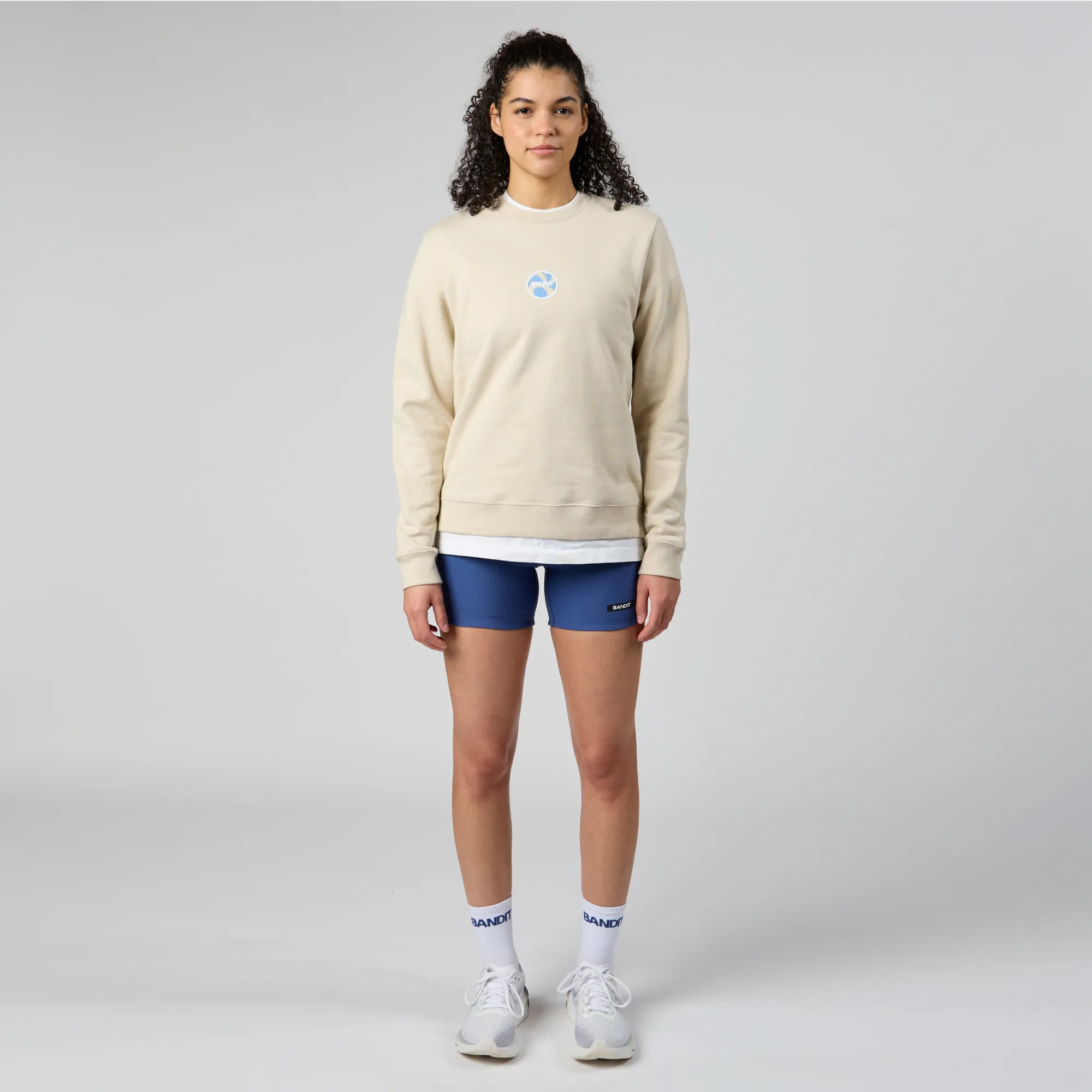 Cotton Fleece Mirrored Runner Crewneck - Champagne