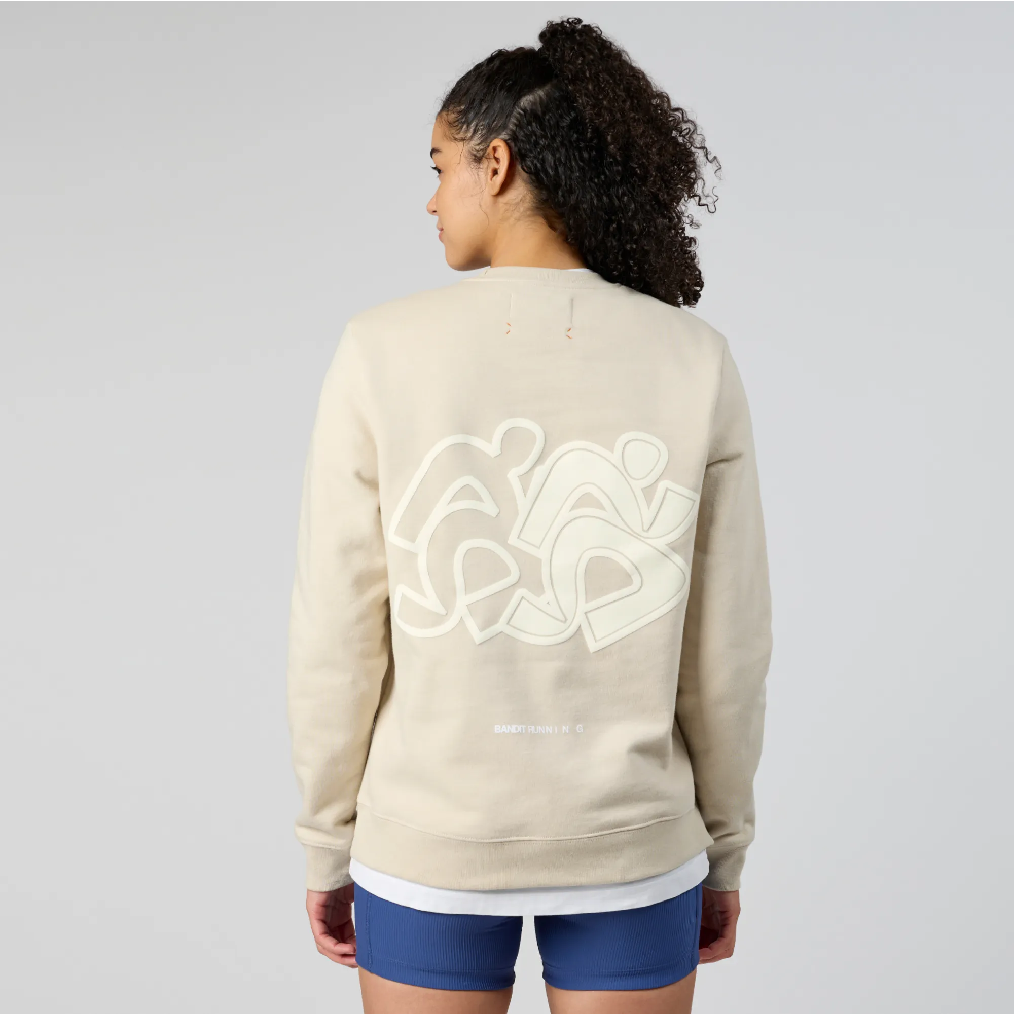 Cotton Fleece Mirrored Runner Crewneck - Champagne