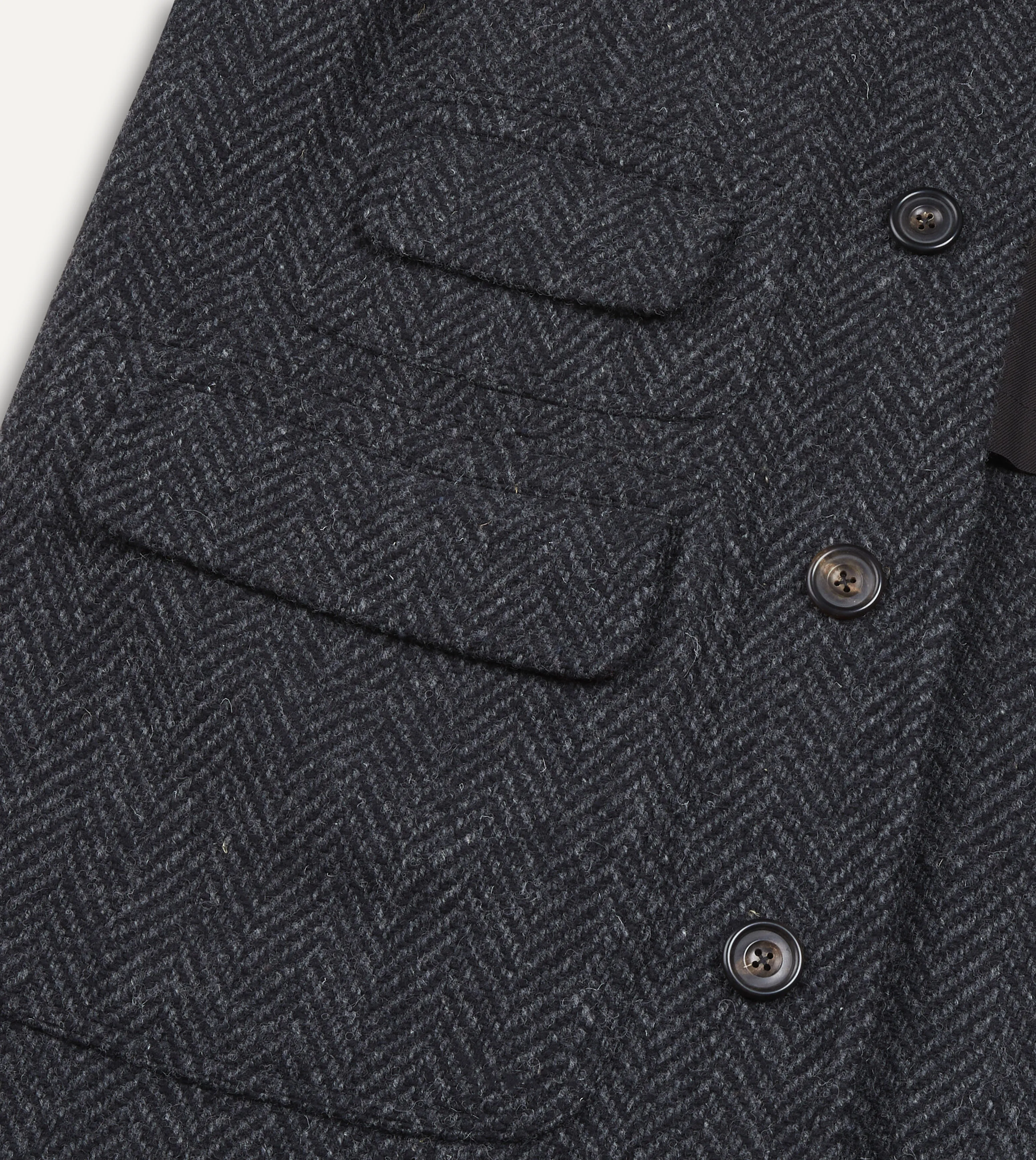 Dark Grey Herringbone Wool Raglan Coat