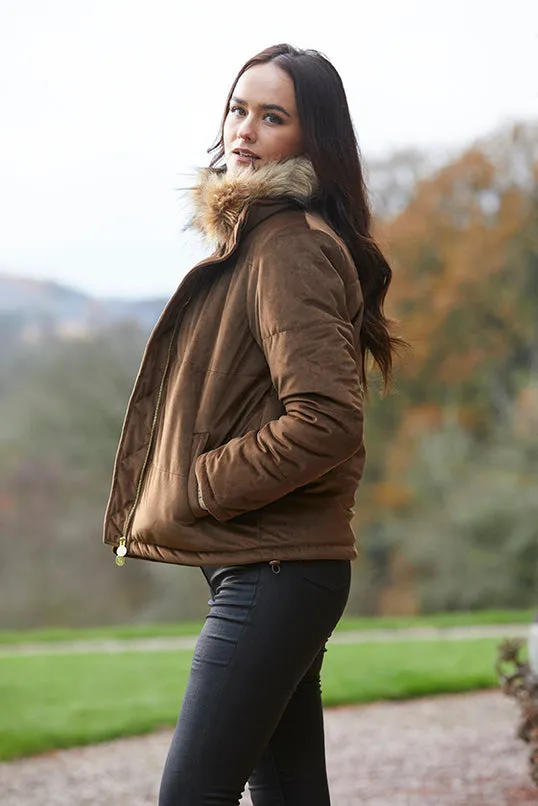 Ella Brown Velvet Winter Padded Jacket - 75% OFF