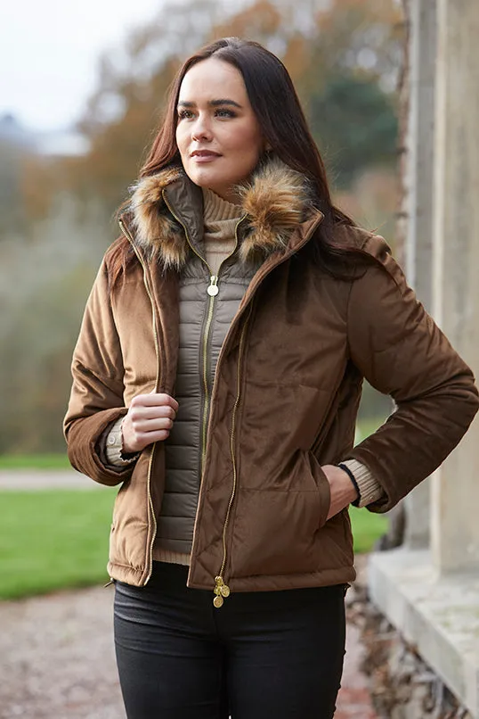 Ella Brown Velvet Winter Padded Jacket - 75% OFF