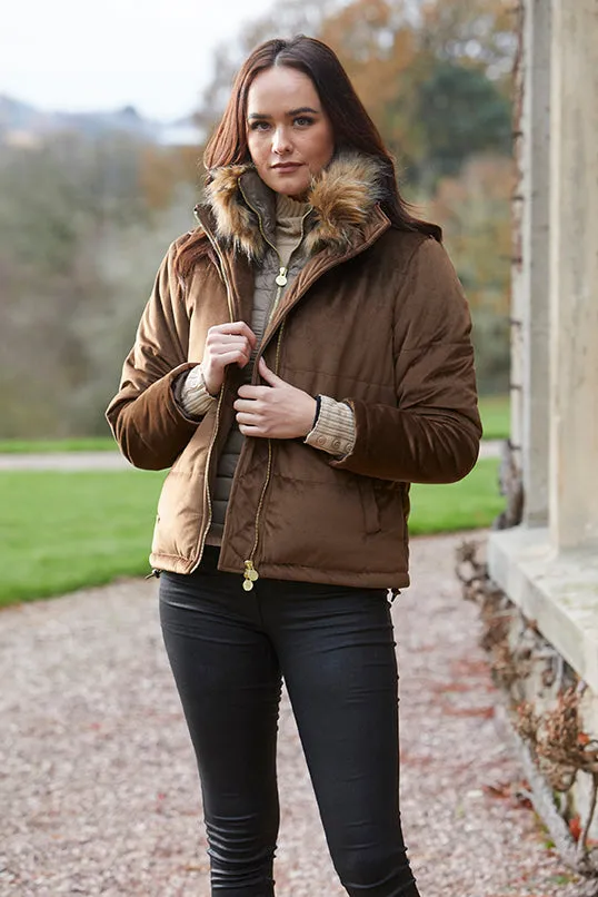 Ella Brown Velvet Winter Padded Jacket - 75% OFF