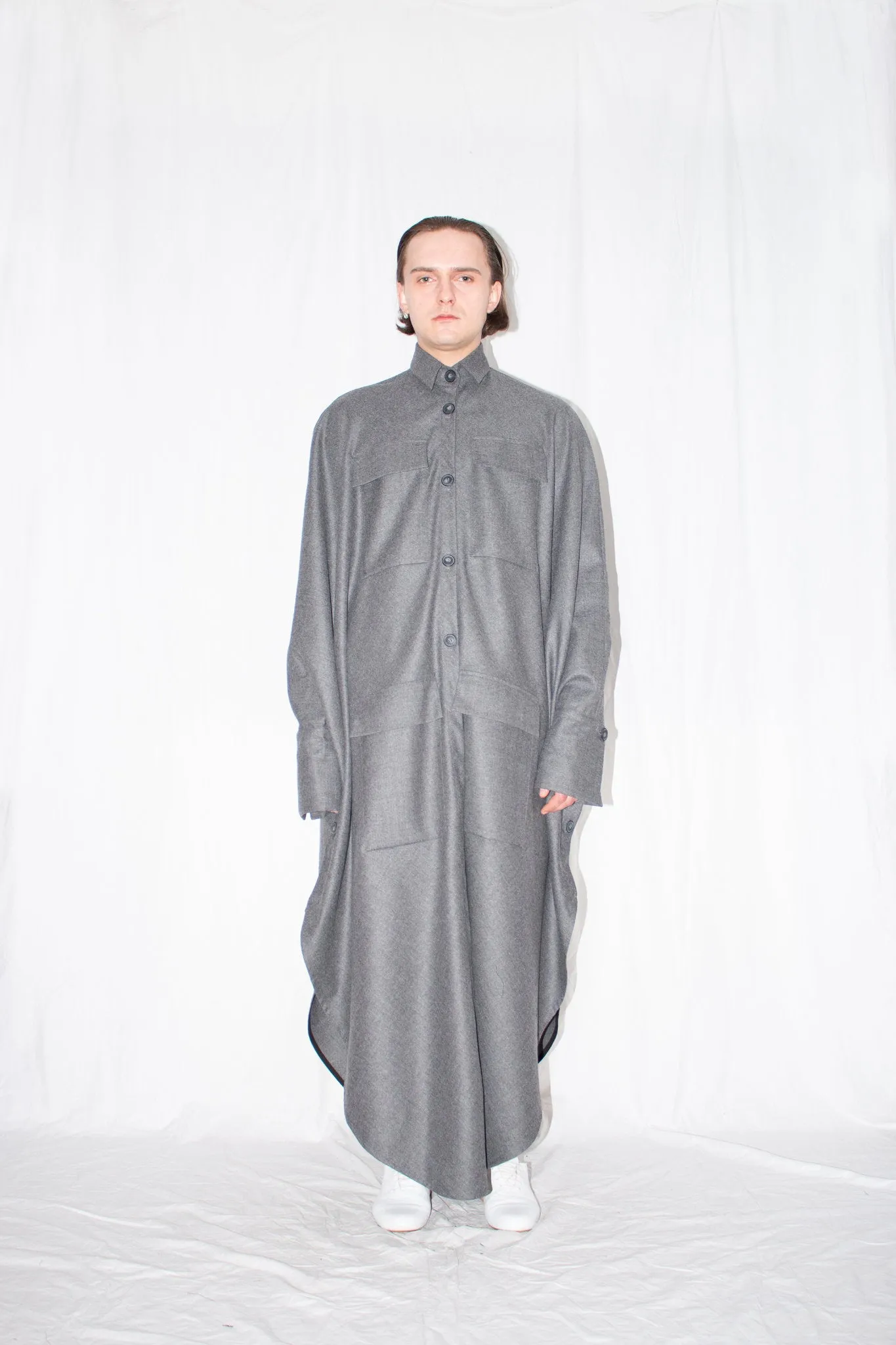 Elongated Wool Cloak Shirt