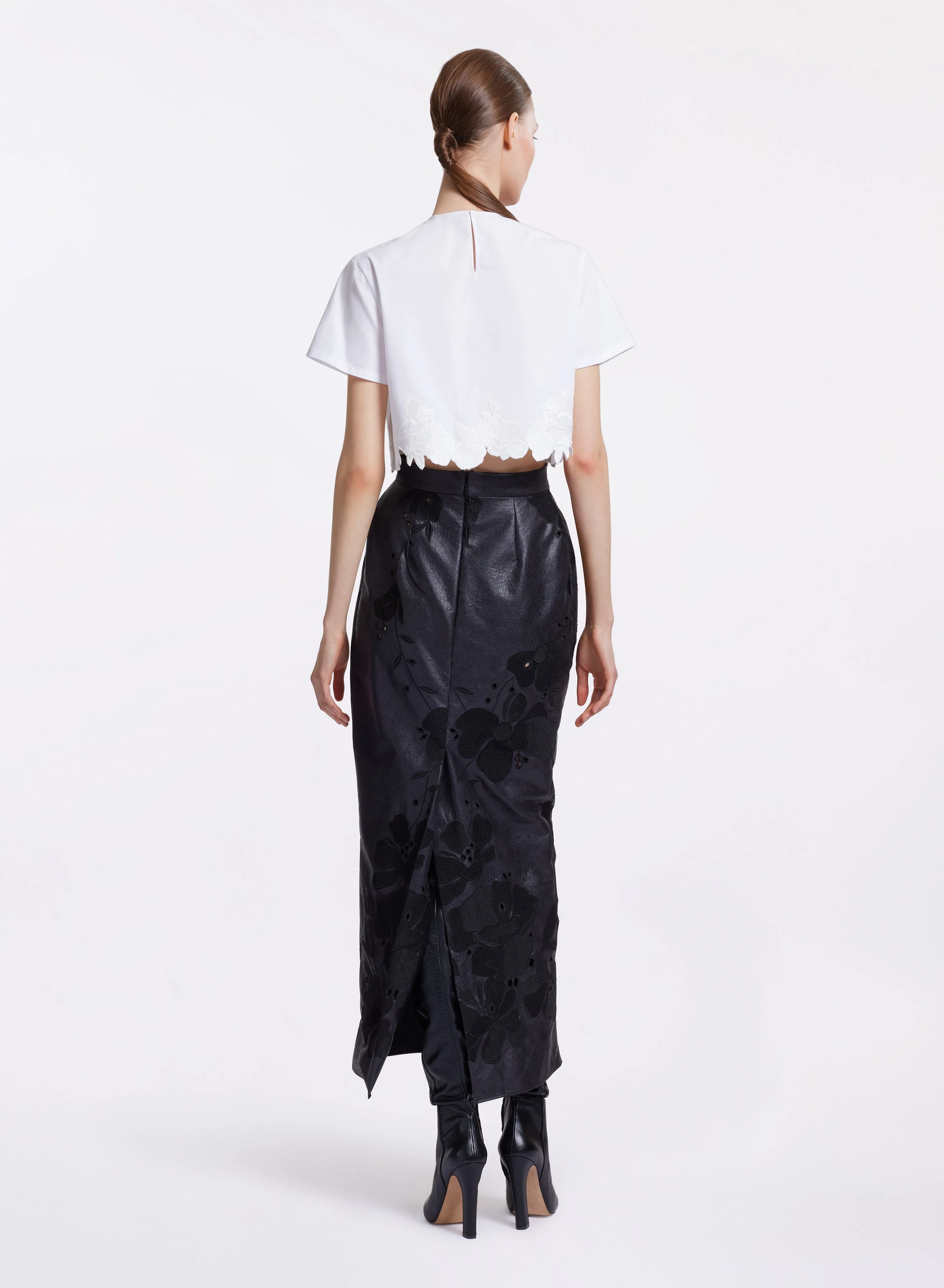 Embroidered Leather-Effect Skirt