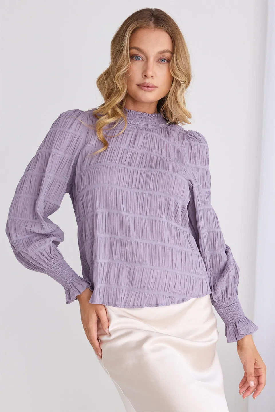 Emphatic Winter Lilac Shirred Cotton LS Top