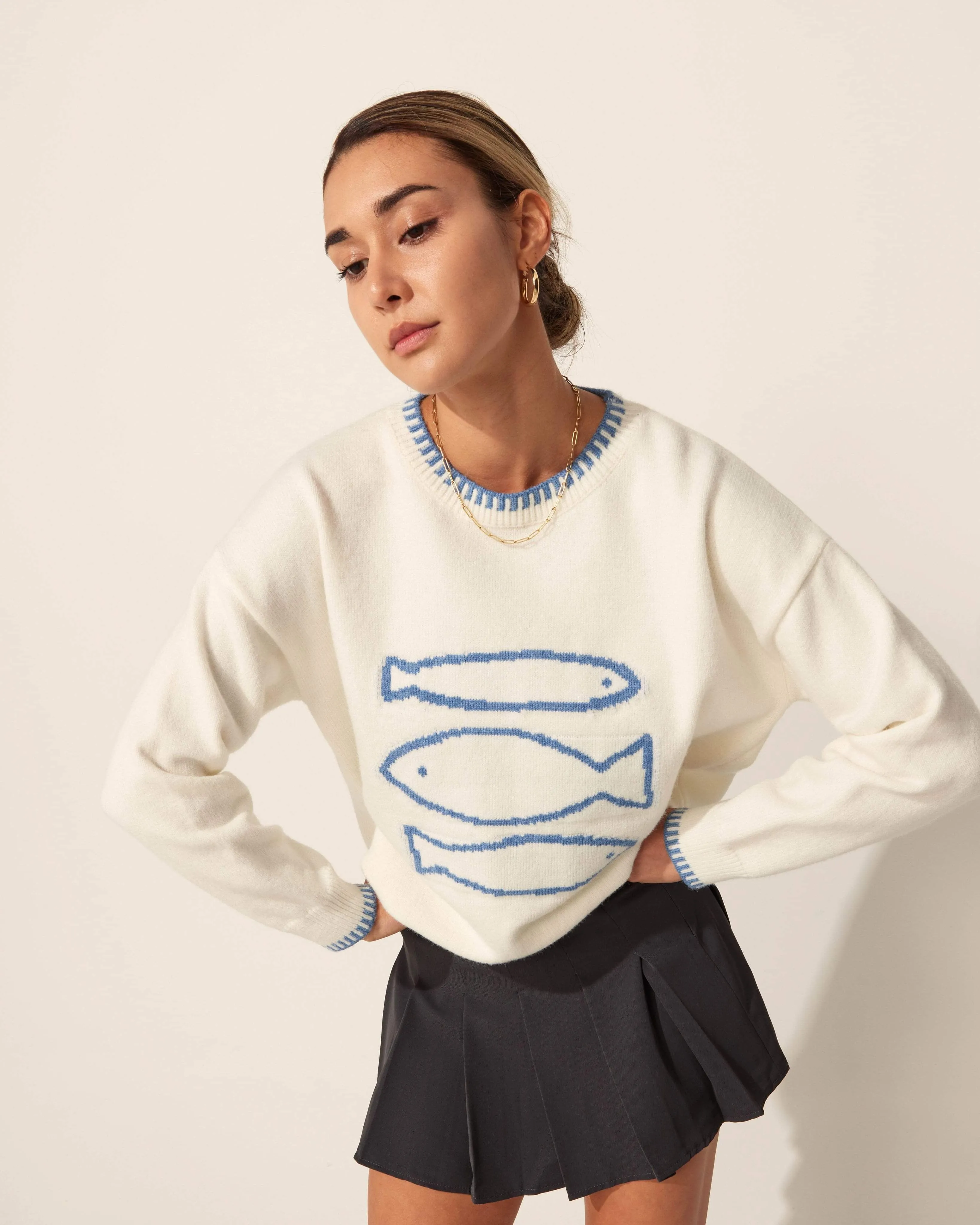 Fish Print Wool Blend Jumper