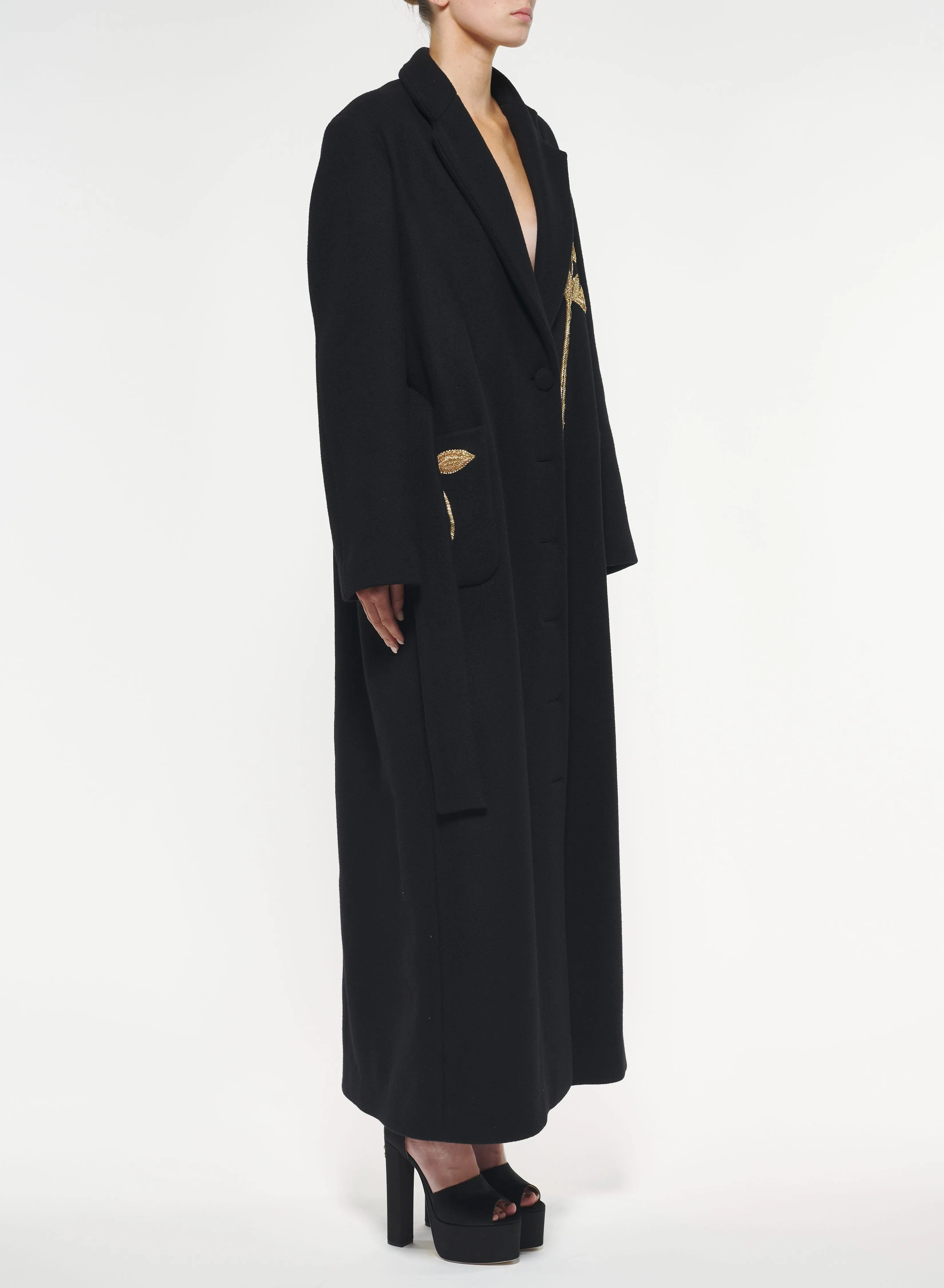 Gold Foliage Embroidered Wool Coat