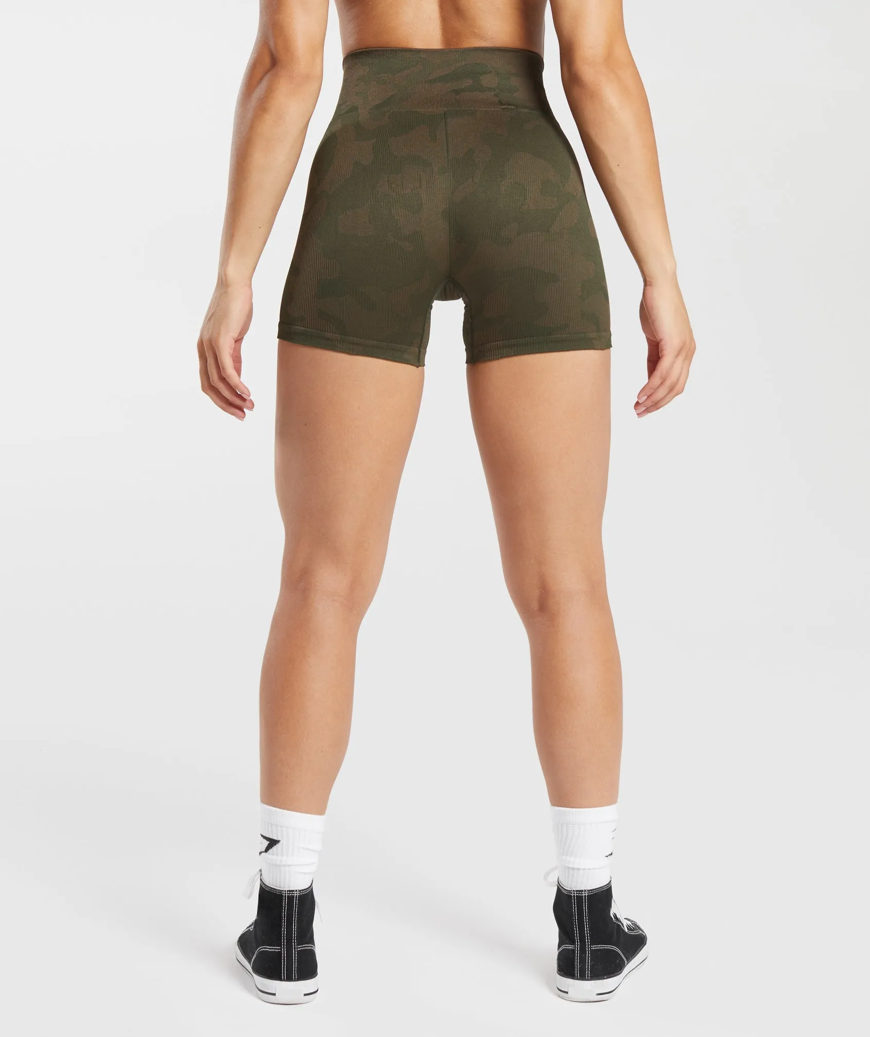 Gymshark Adapt Camo Seamless Ribbed Shorts - Winter Olive/Soul Brown