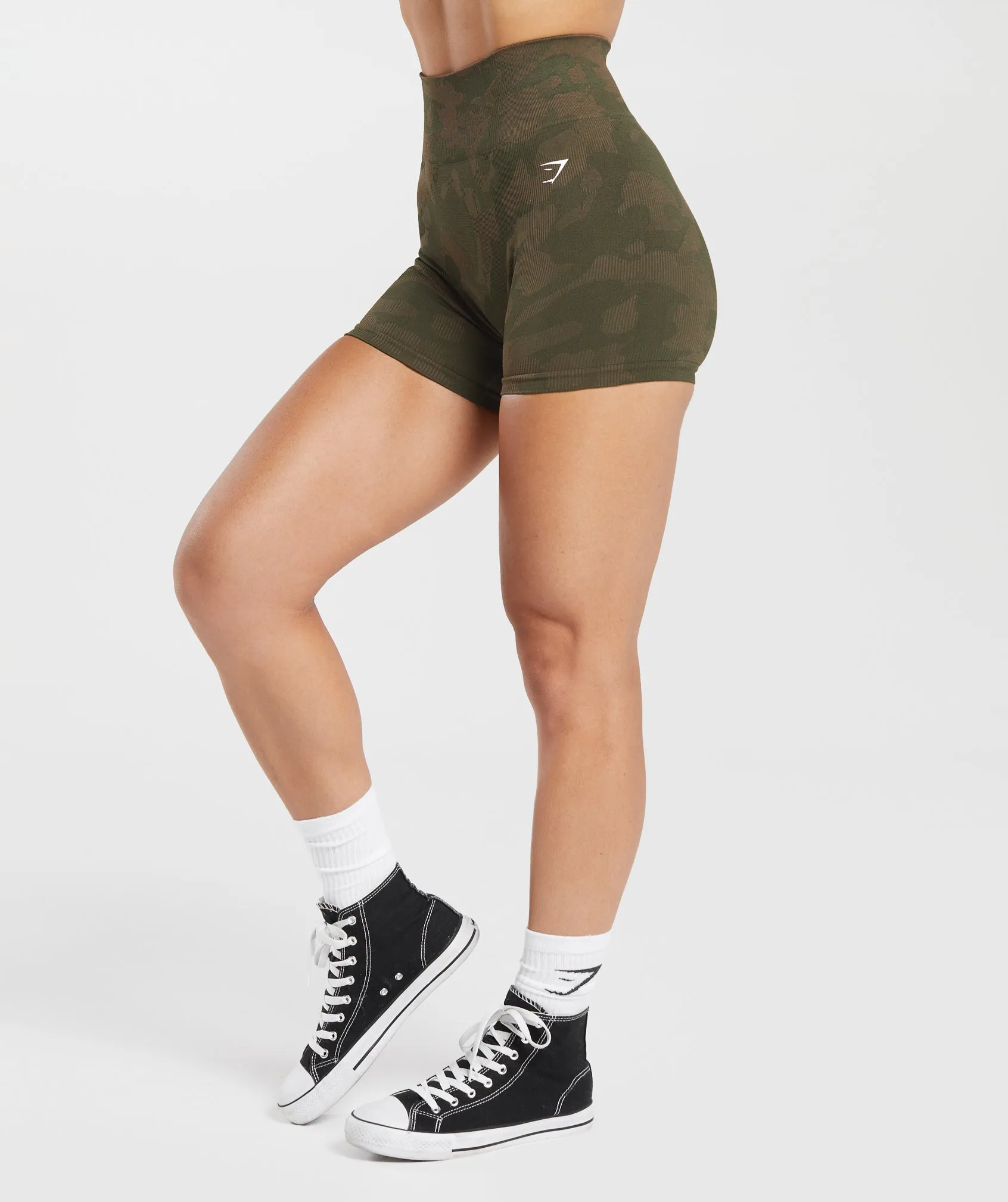 Gymshark Adapt Camo Seamless Ribbed Shorts - Winter Olive/Soul Brown