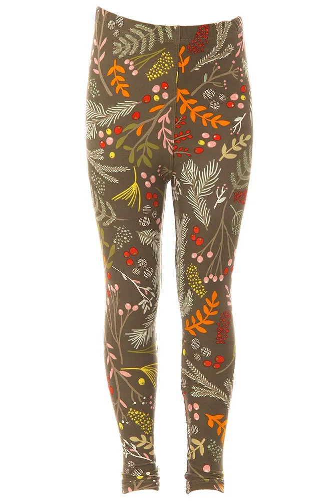 Kid's Foliage Autumn Leaf Harvest Pattern Printed Leggings